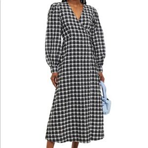 NEW WITH TAGS- Checked cotton-blend seersucker midi wrap dress